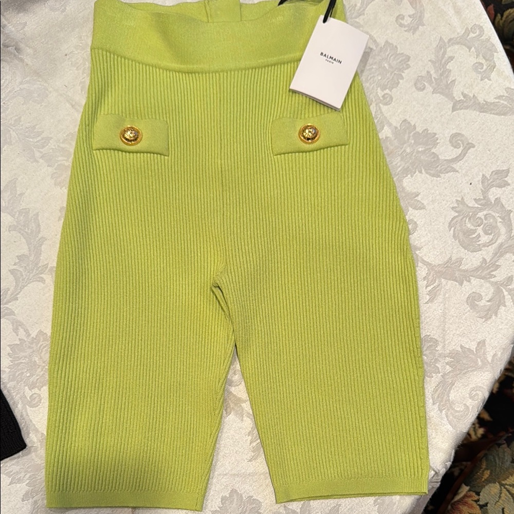 Balmain Lime Green High Waist Shorts
